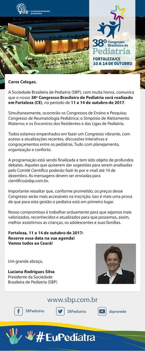 38 Congresso Brasileiro de Pediatria 2017 SBP SPRS