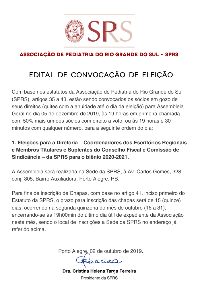 Edital Eleição SPRS Gestão 2020-2021